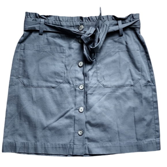 LOFT Outlet Paperbag Dark‎ Gray Button-up Mini Skirt Women's 12P - Picture 1 of 6